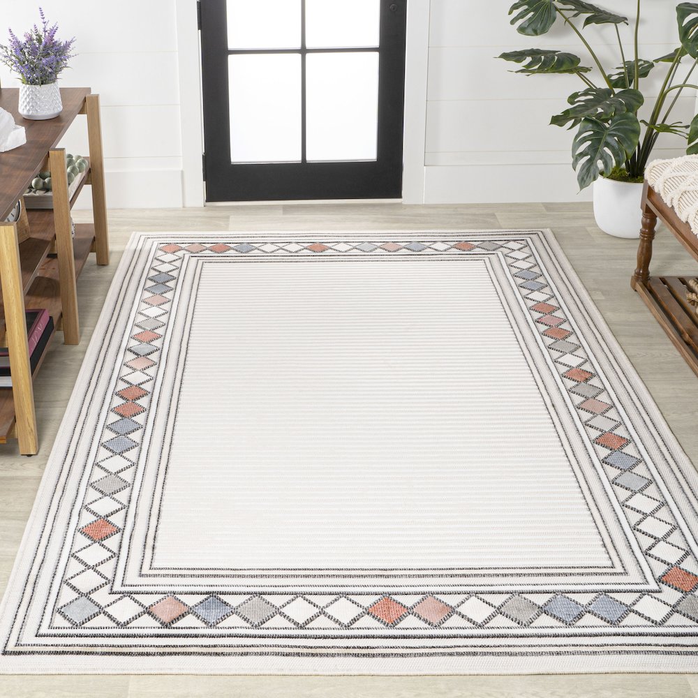 Sebastian High-Low Modern Diamond Border Area Rug. Picture 4