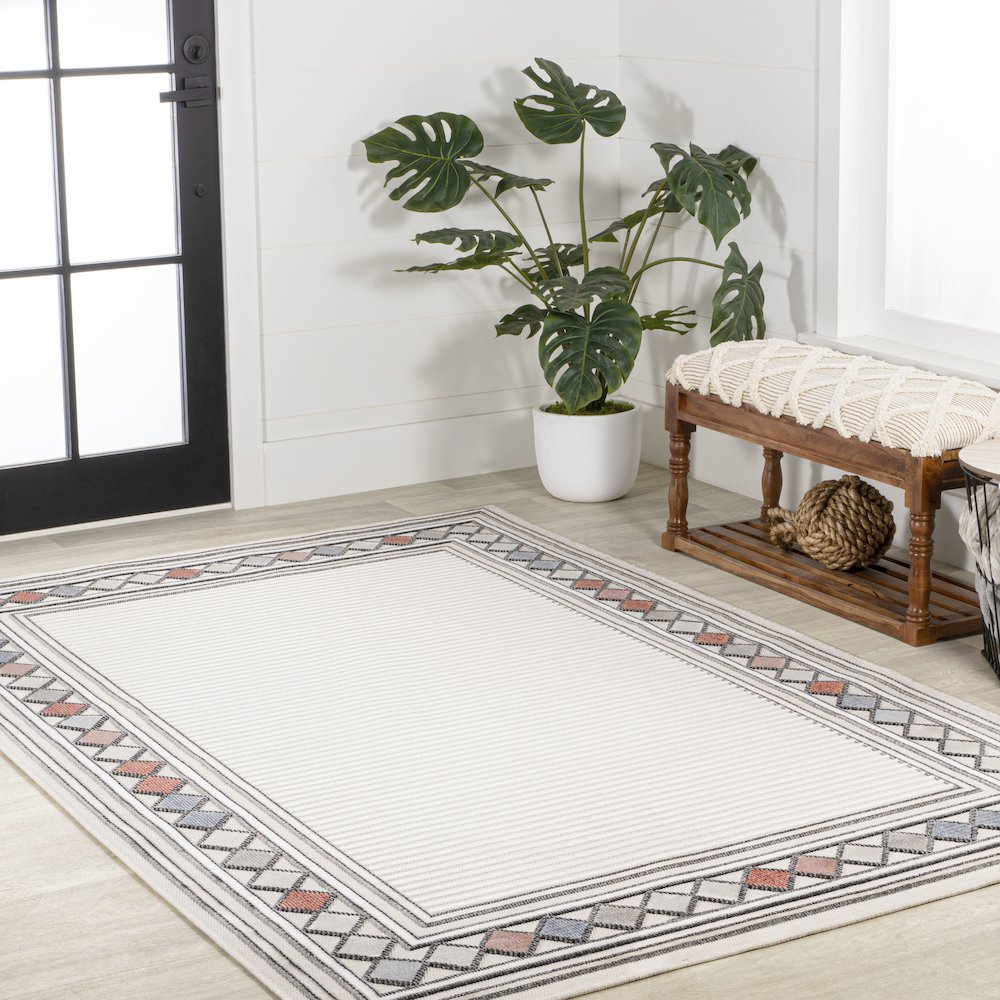 Sebastian High-Low Modern Diamond Border Area Rug. Picture 5