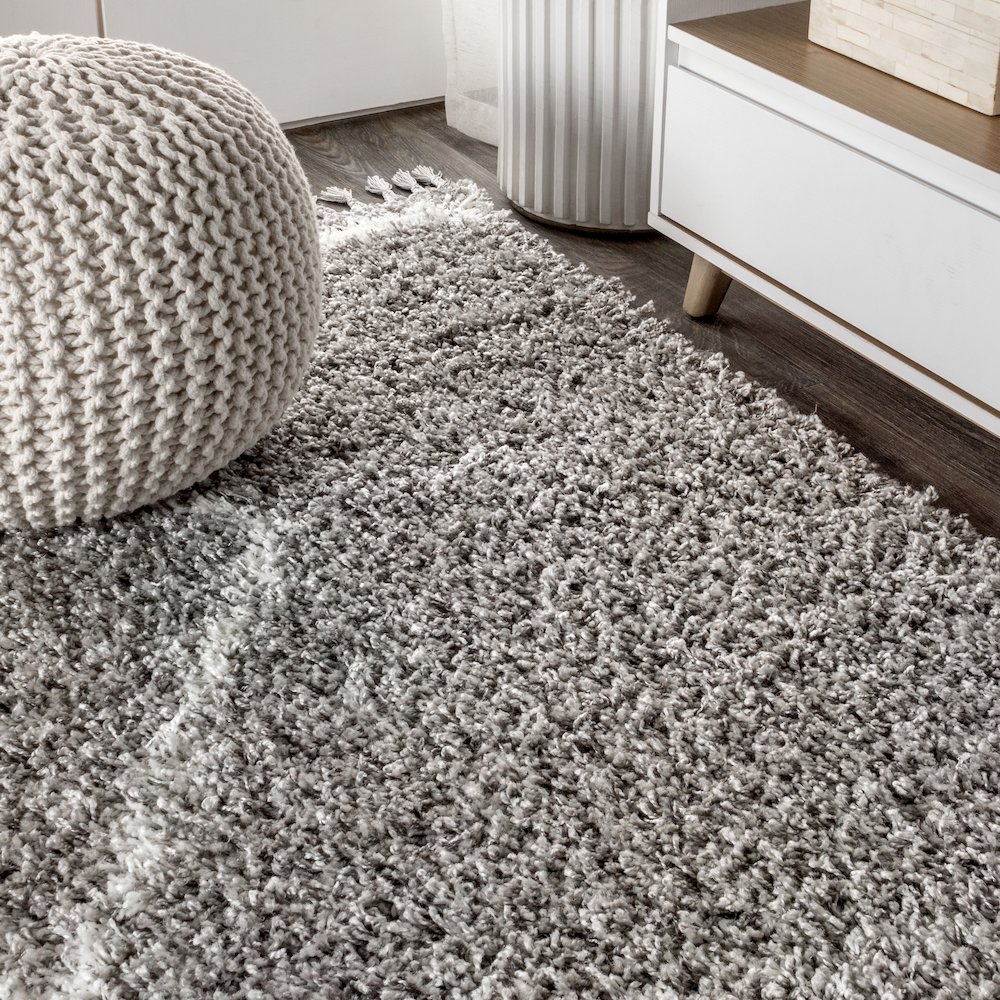 Beautiful Mercer Shag Plush Tassel Moroccan Tribal Geometric Trellis Area Rug. Picture 6