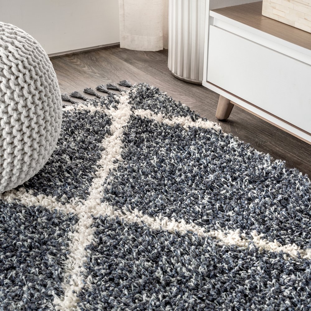 Gabrielle Mercer Shag Plush Tassel Moroccan Geometric Trellis Area Rug. Picture 6
