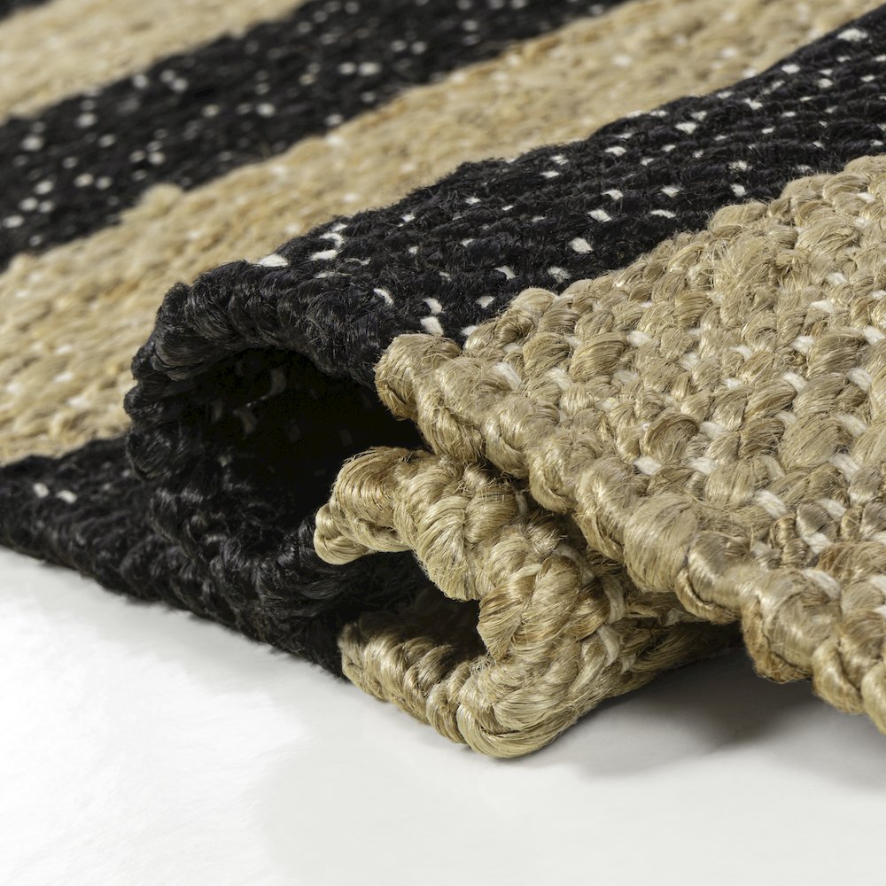 Jayden Rustic Farmhouse Woven Jute Stripe Natural/Black 5 ft. x 8 ft. Area Rug. Picture 6
