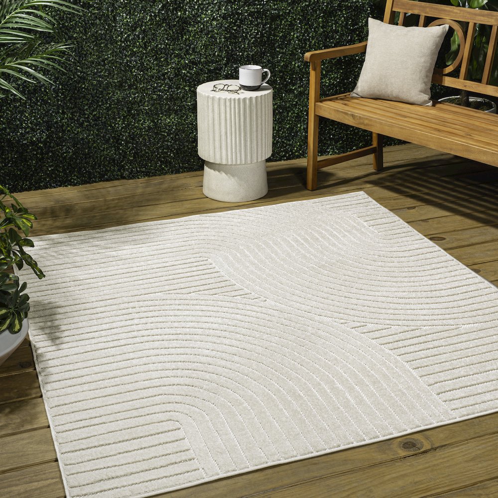 Hallie High-Low Minimalist Curve Geometric  Indoor/Outdoor  Rug. Picture 2
