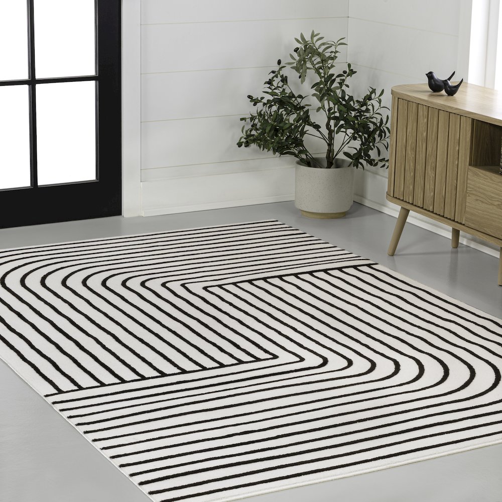 Odense High-Low Minimalist Angle Geometric Black/White 8 ft. x 10 ft. Area Rug. Picture 3