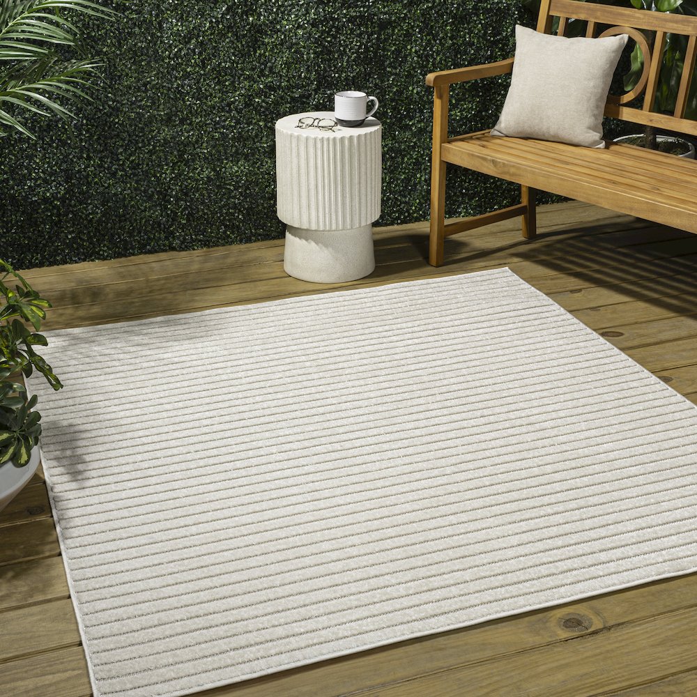 Aarhus High-Low Minimalist Scandi Striped  Indoor/Outdoor  Rug. Picture 1