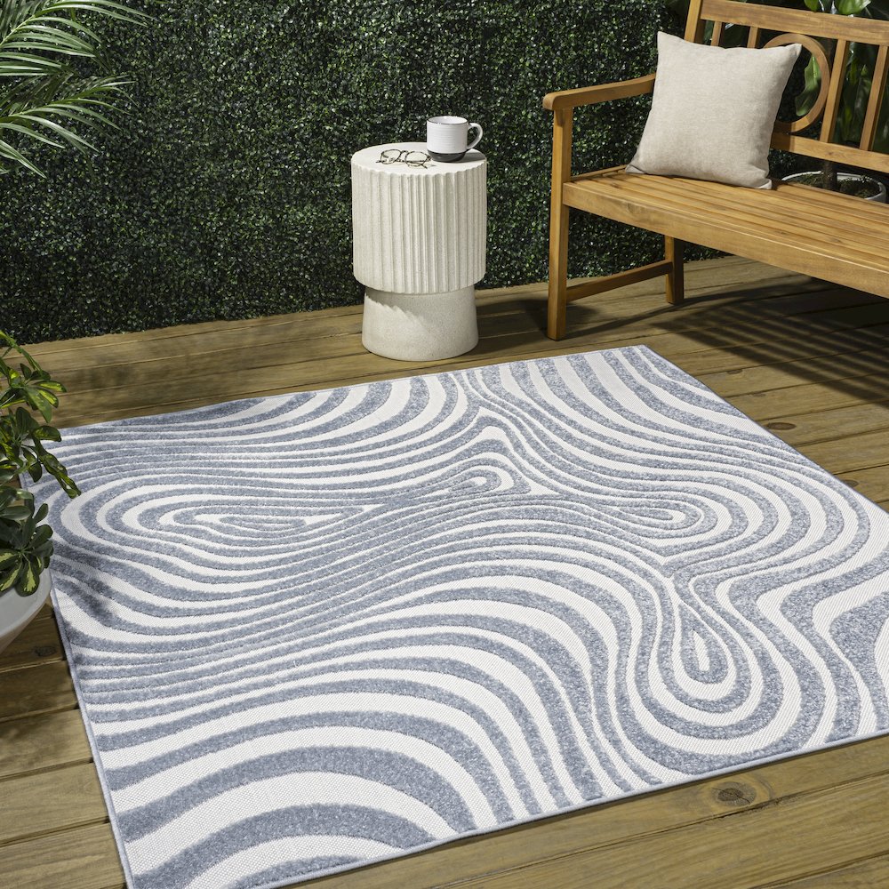 Maribo High-Low Abstract Groovy Striped  Indoor/Outdoor  Rug. Picture 1