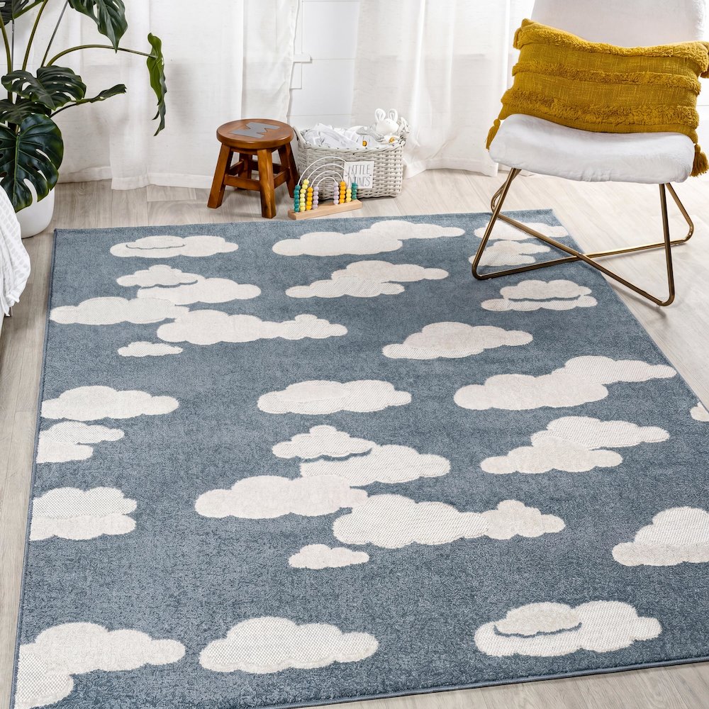 Hedwig High-Low Scandi Dark Blue/Ivory 8 ft. x 10 ft. Indoor/Outdoor Area Rug. Picture 2