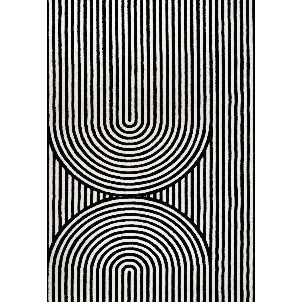 Sofia MidCentury Modern Arch Stripe Two-Tone High-Low Black/White Area Rug. Picture 1