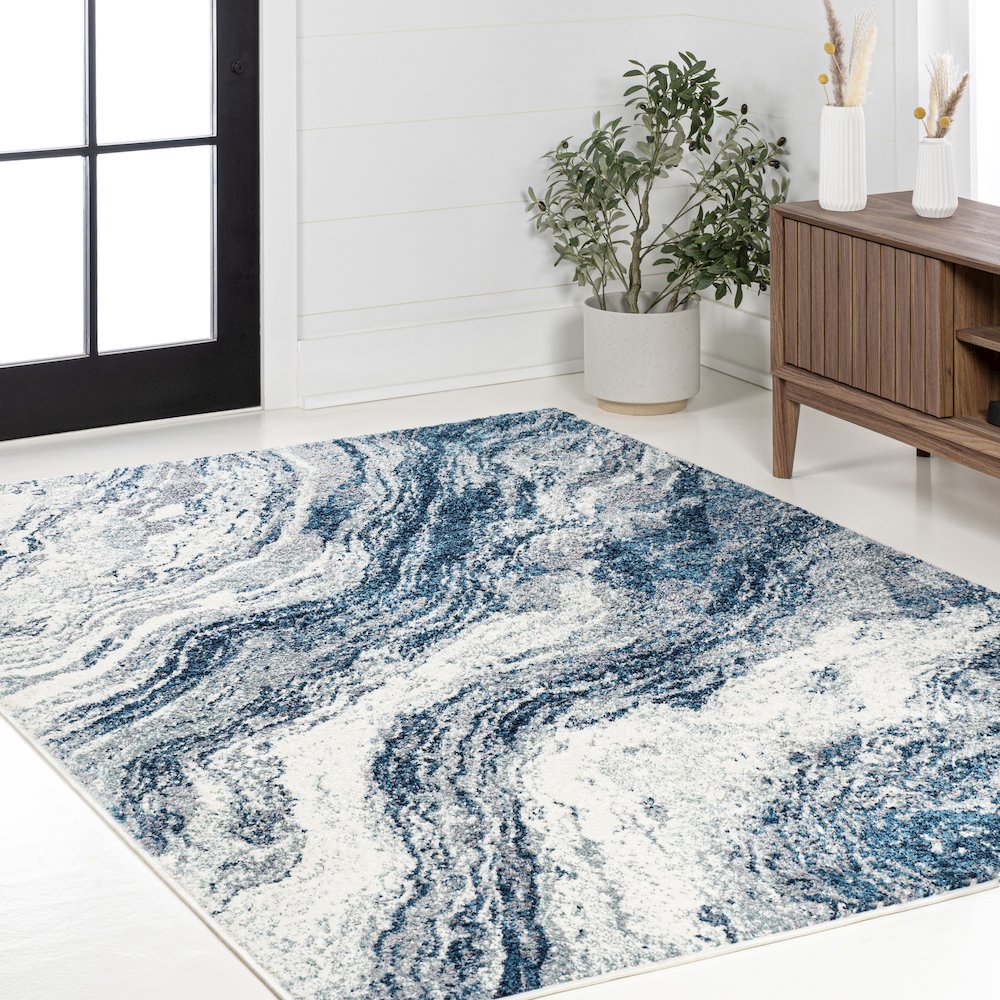 Kassia Contemporary Glam Abstract Marble Area Rug. Picture 6