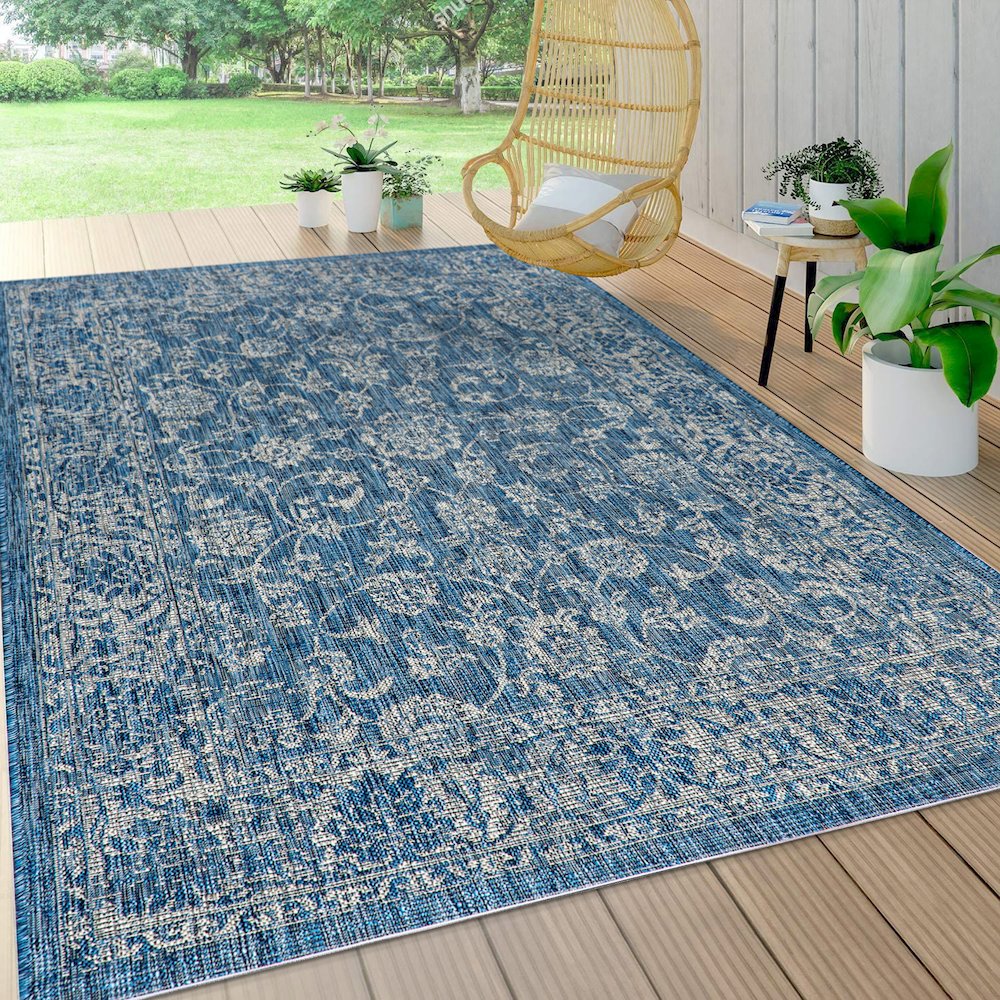 Tela Bohemian Textured Weave Floral Indoor/Outdoor Area Rug. Picture 5