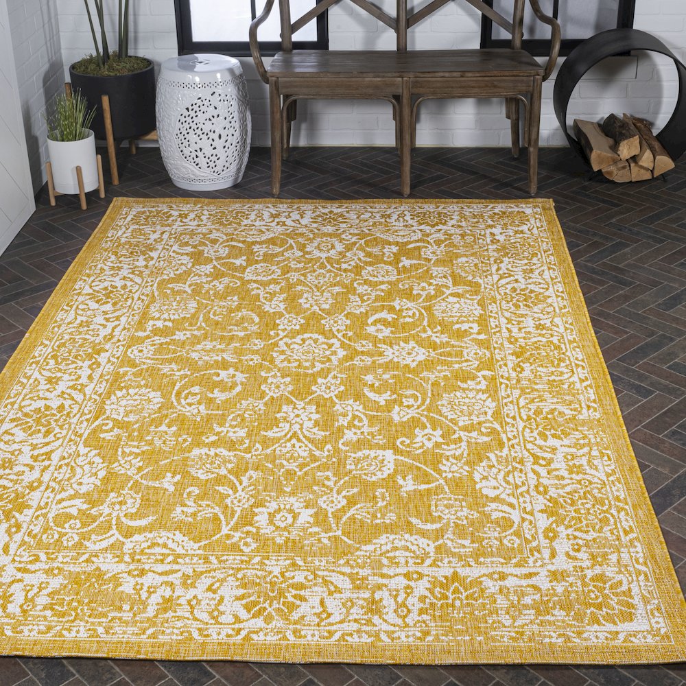 Tela Bohemian Textured Weave Floral Indoor/Outdoor Area Rug. Picture 8