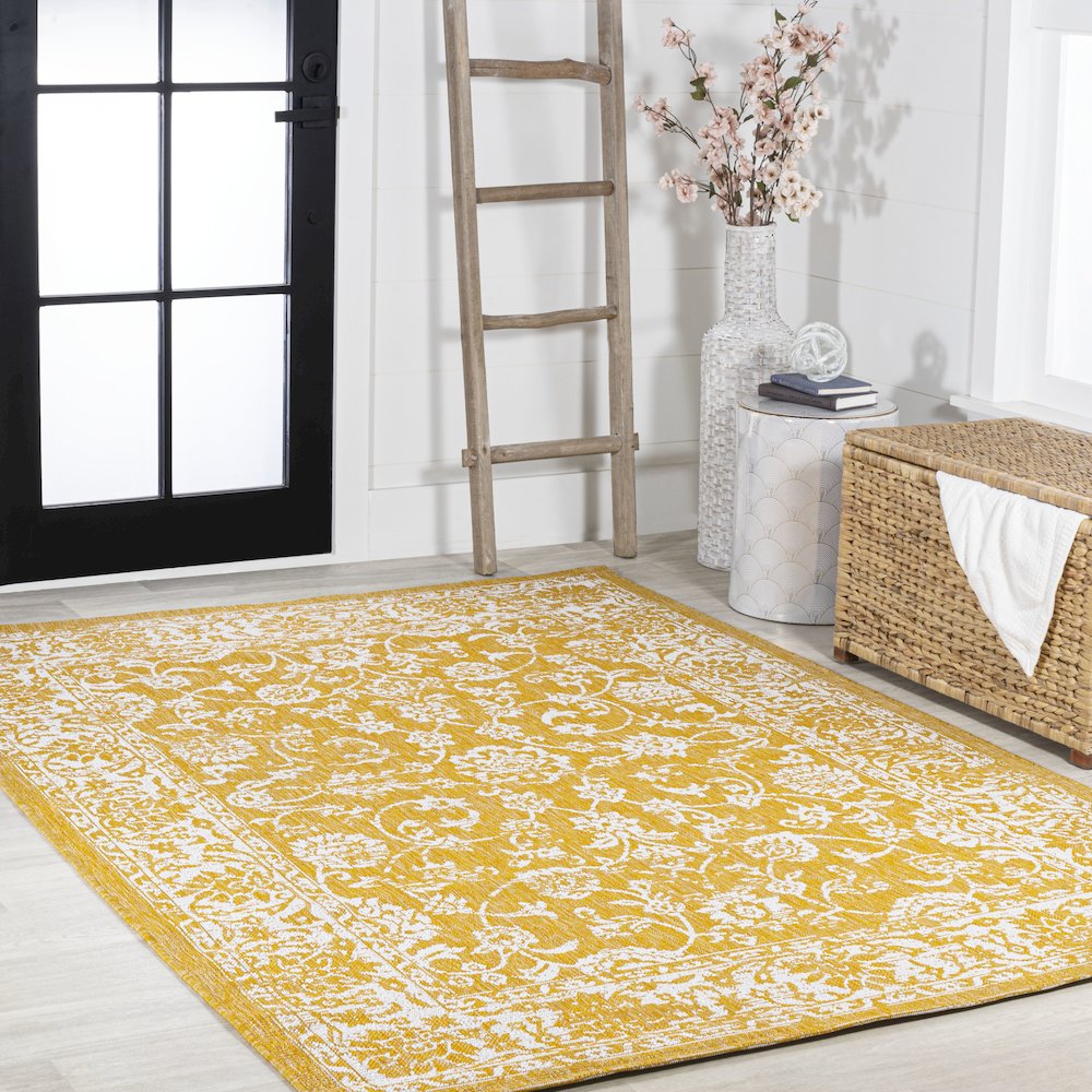 Tela Bohemian Textured Weave Floral Indoor/Outdoor Area Rug. Picture 5