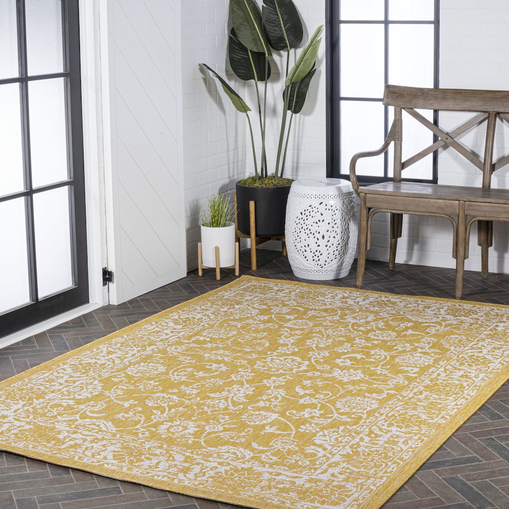 Tela Bohemian Textured Weave Floral Indoor/Outdoor Area Rug. Picture 9
