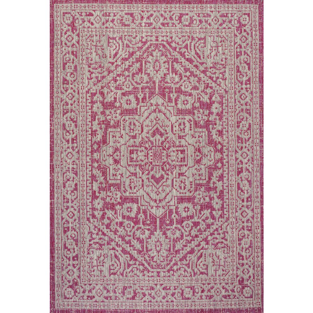 Sinjuri Medallion Textured Weave Indoor/Outdoor Area Rug. Picture 1