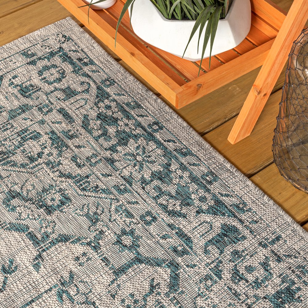 Rozetta Boho Medallion Textured Weave Indoor/Outdoor Area Rug. Picture 5