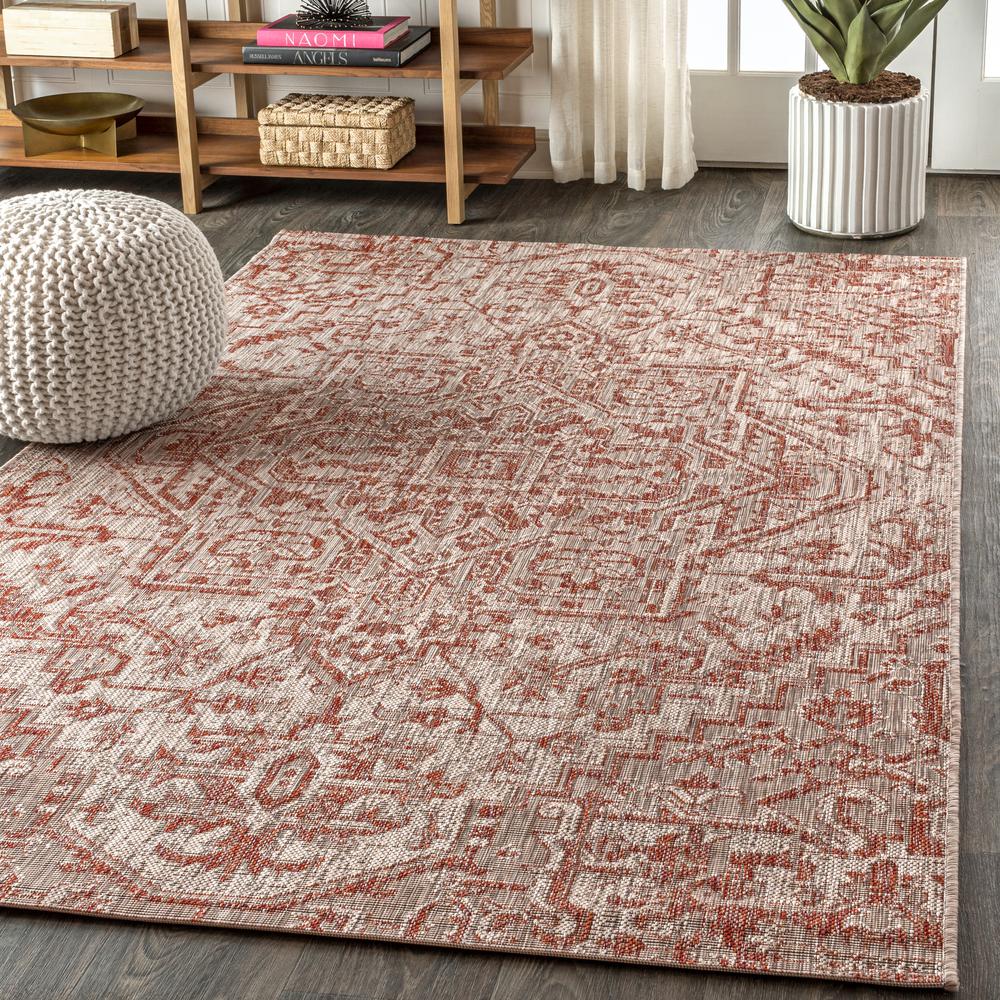 Estrella Bohemian Medallion Textured Weave Indoor/Outdoor Area Rug. Picture 4