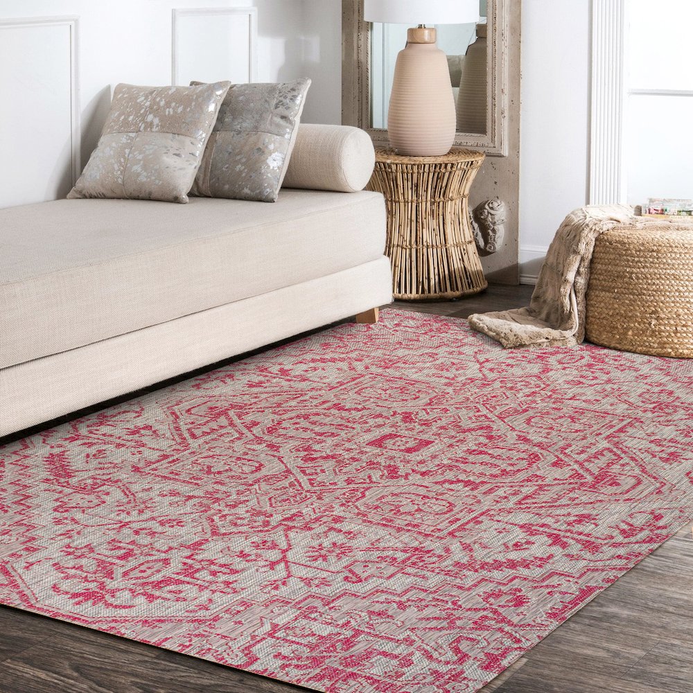 Estrella Bohemian Medallion Textured Weave Indoor/Outdoor Area Rug. Picture 14