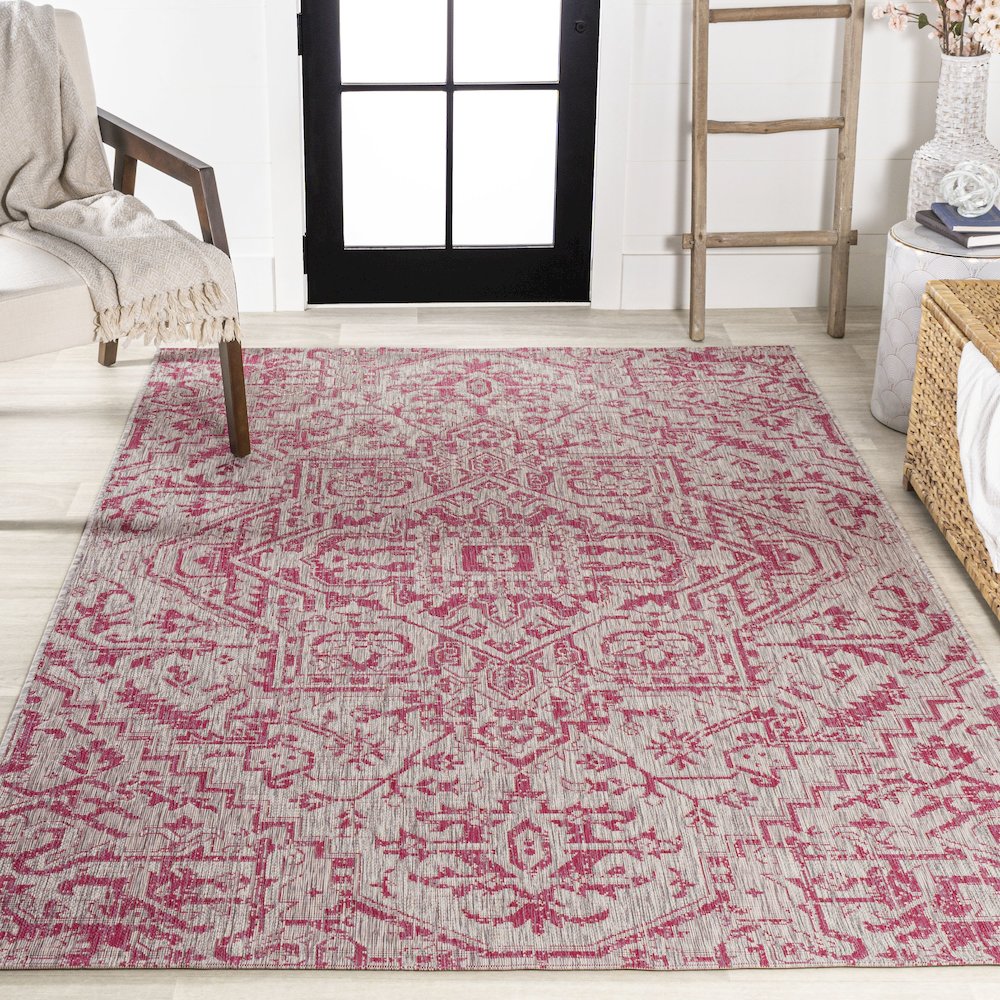 Estrella Bohemian Medallion Textured Weave Indoor/Outdoor Area Rug. Picture 4