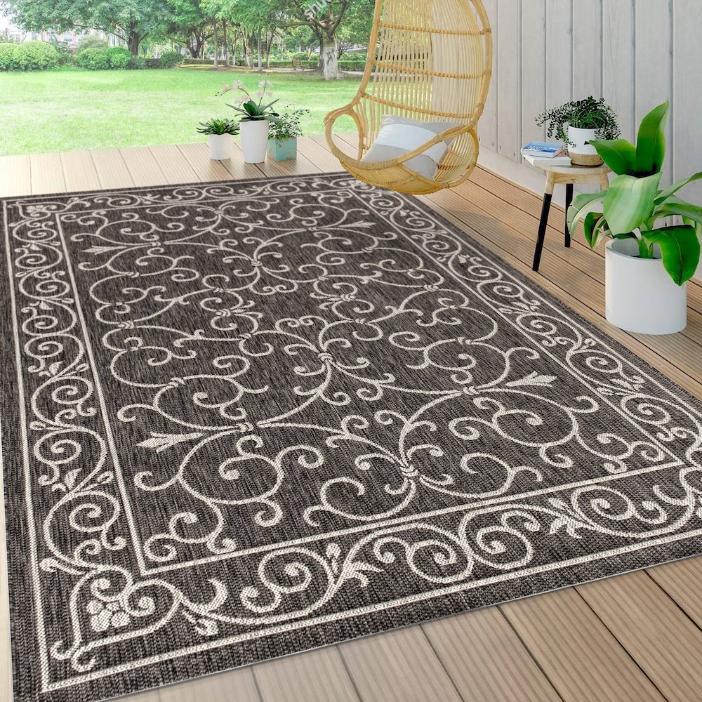 Charleston Vintage Filigree Textured Weave Indoor/Outdoor Area Rug. Picture 5
