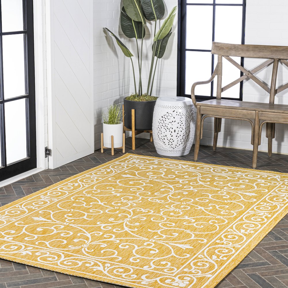 Charleston Vintage Filigree Textured Weave Indoor/Outdoor Area Rug. Picture 9