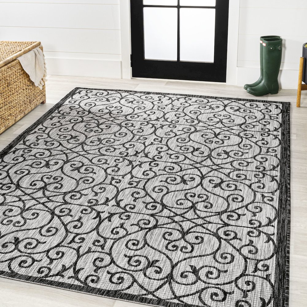 Madrid Vintage Filigree Textured Weave Indoor/Outdoor Area Rug. Picture 2