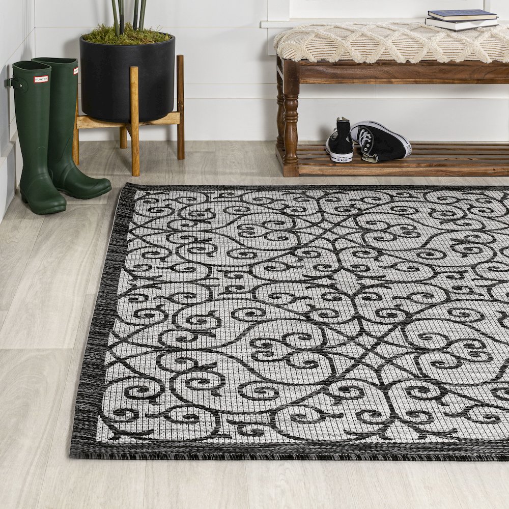 Madrid Vintage Filigree Textured Weave Indoor/Outdoor Area Rug. Picture 3