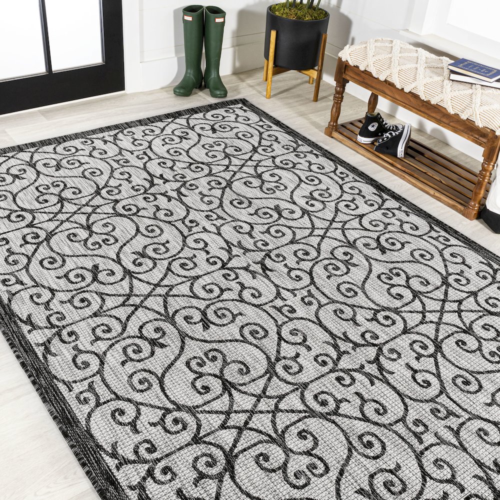 Madrid Vintage Filigree Textured Weave Indoor/Outdoor Area Rug. Picture 4