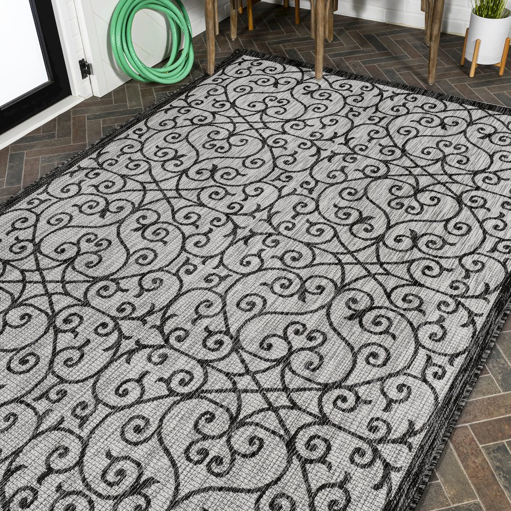 Madrid Vintage Filigree Textured Weave Indoor/Outdoor Area Rug. Picture 8
