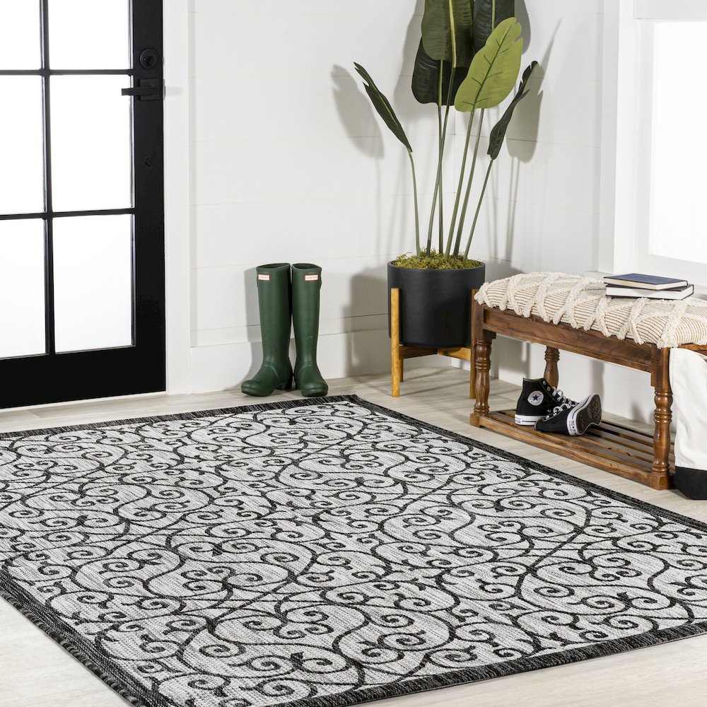 Madrid Vintage Filigree Textured Weave Indoor/Outdoor Area Rug. Picture 5