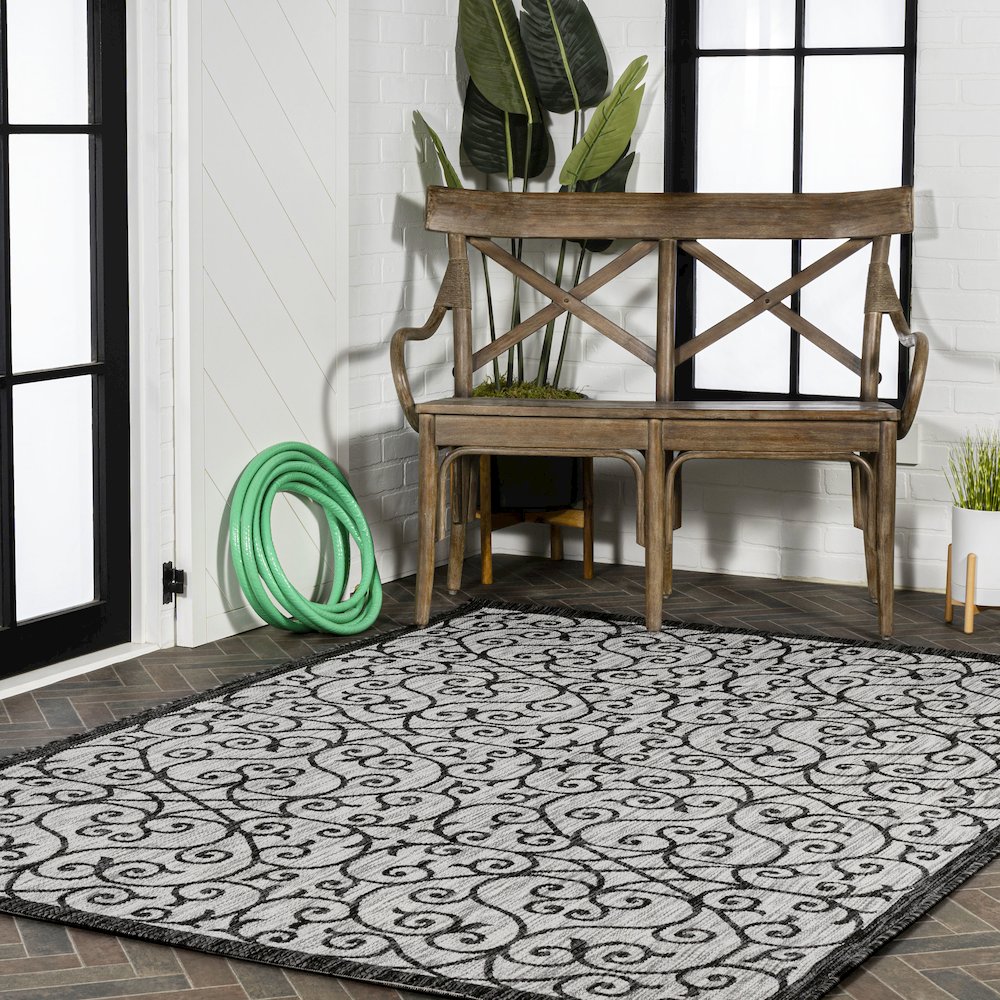 Madrid Vintage Filigree Textured Weave Indoor/Outdoor Area Rug. Picture 9