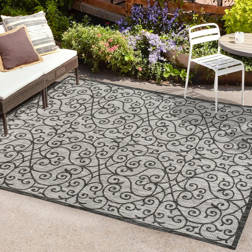 Madrid Vintage Filigree Textured Weave Indoor/Outdoor Area Rug. Picture 6