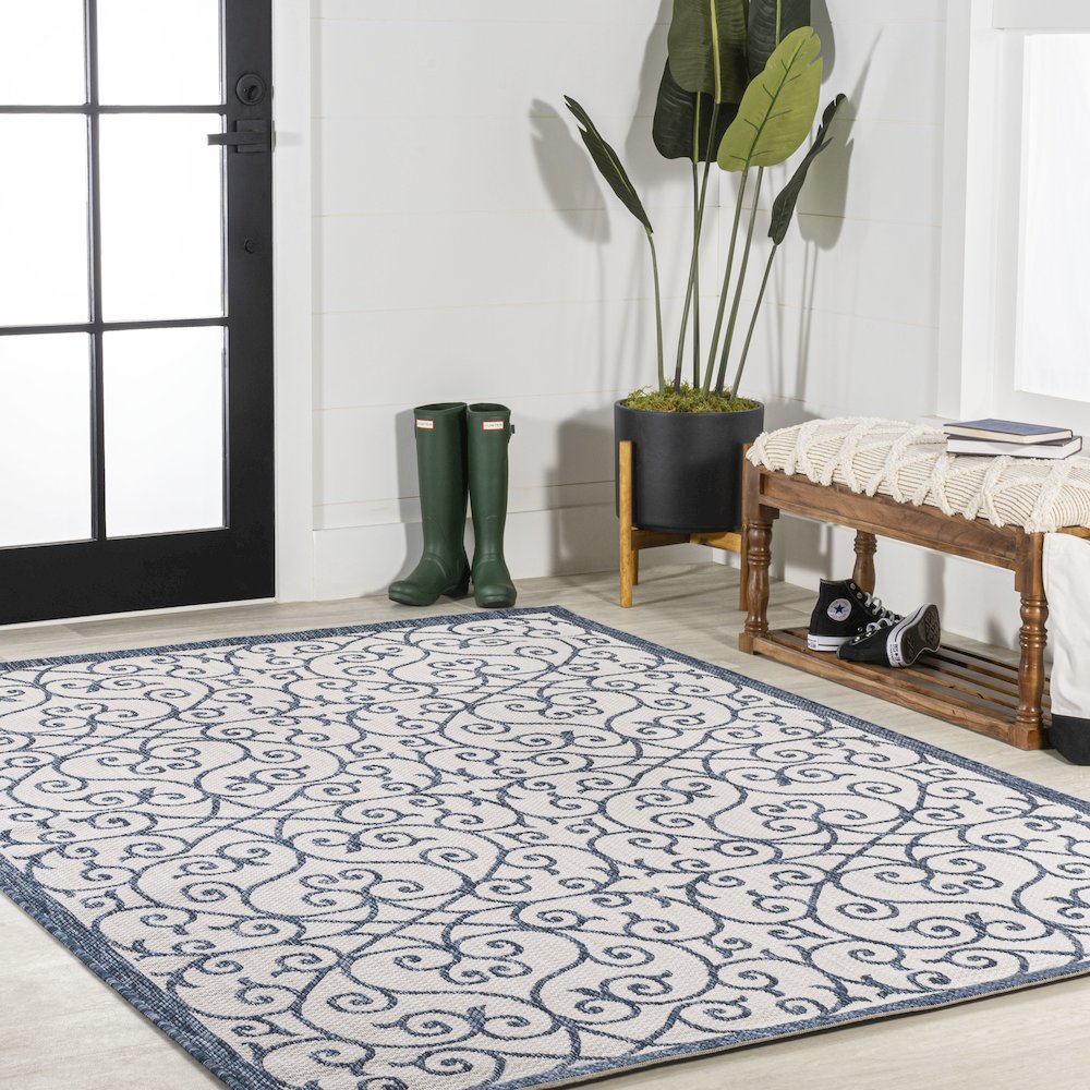 Madrid Vintage Filigree Textured Weave Indoor/Outdoor Area Rug. Picture 5