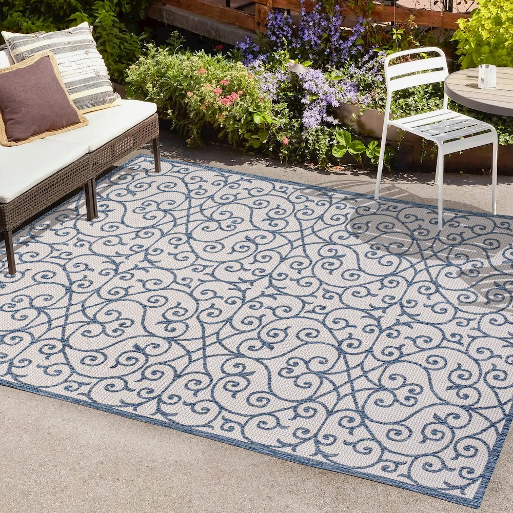 Madrid Vintage Filigree Textured Weave Indoor/Outdoor Area Rug. Picture 6