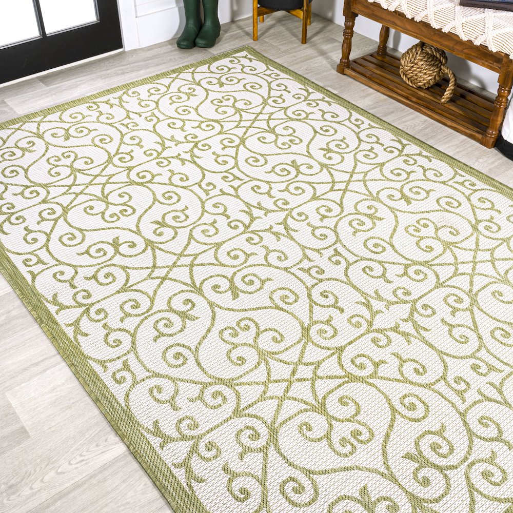 Madrid Vintage Filigree Textured Weave Indoor/Outdoor Area Rug. Picture 4