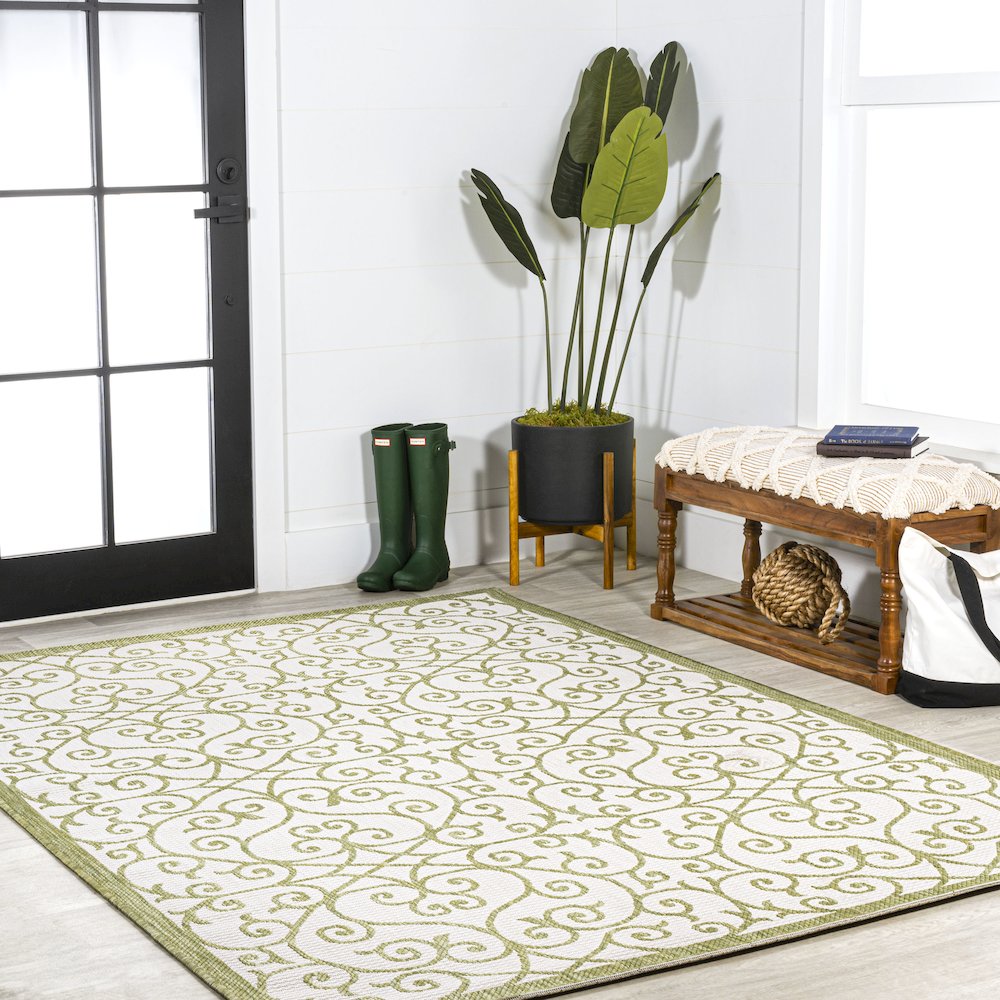 Madrid Vintage Filigree Textured Weave Indoor/Outdoor Area Rug. Picture 5