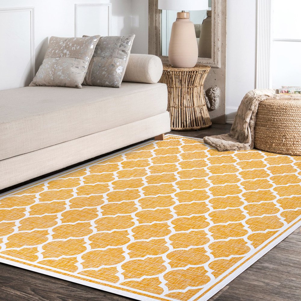 Trebol Moroccan Trellis Textured Weave Indoor/Outdoor Area Rug. Picture 14