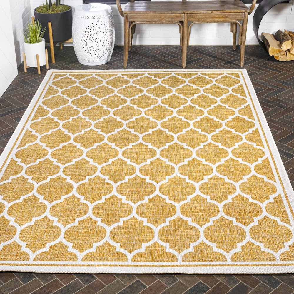 Trebol Moroccan Trellis Textured Weave Indoor/Outdoor Area Rug. Picture 8