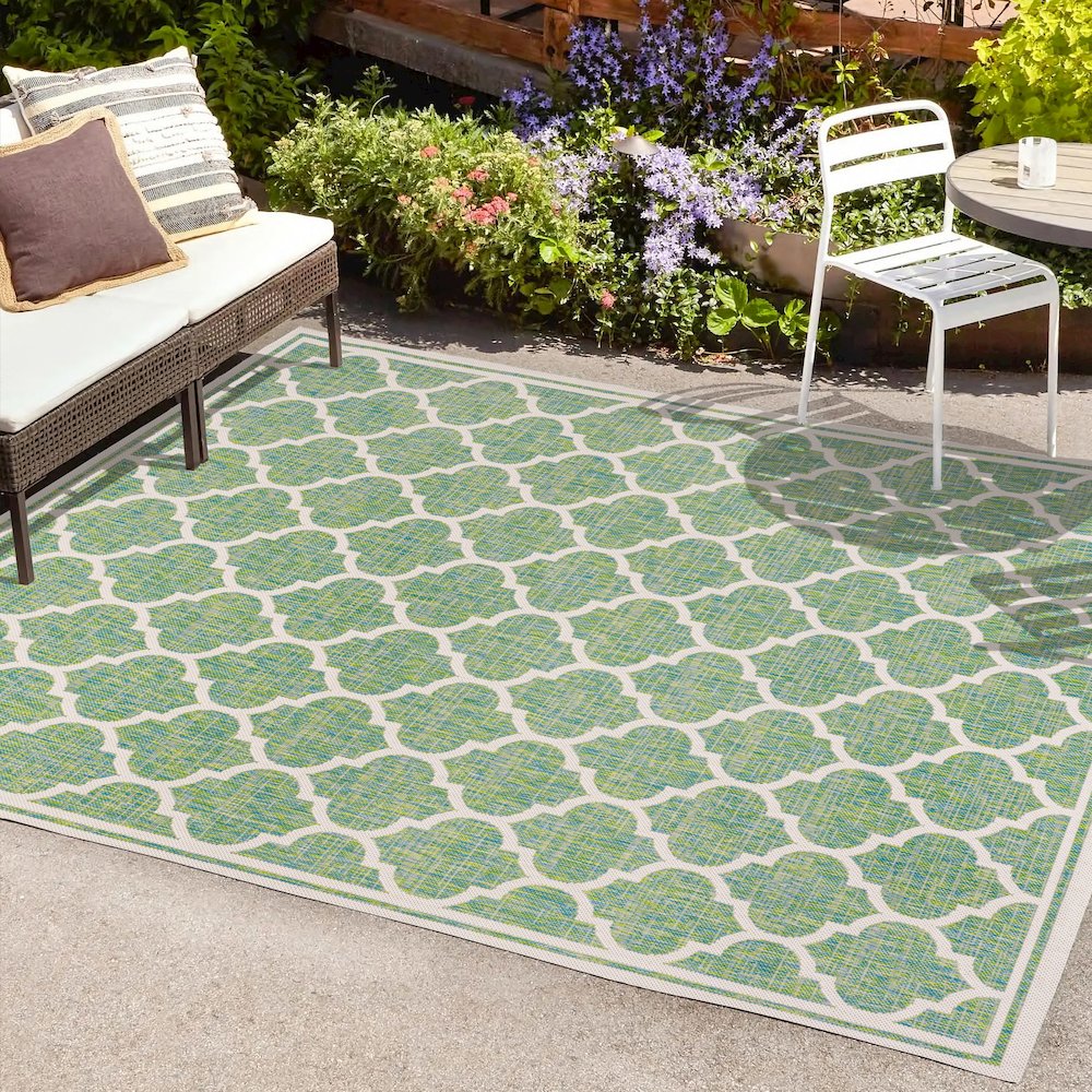 Trebol Moroccan Trellis Textured Weave Indoor/Outdoor Area Rug. Picture 6