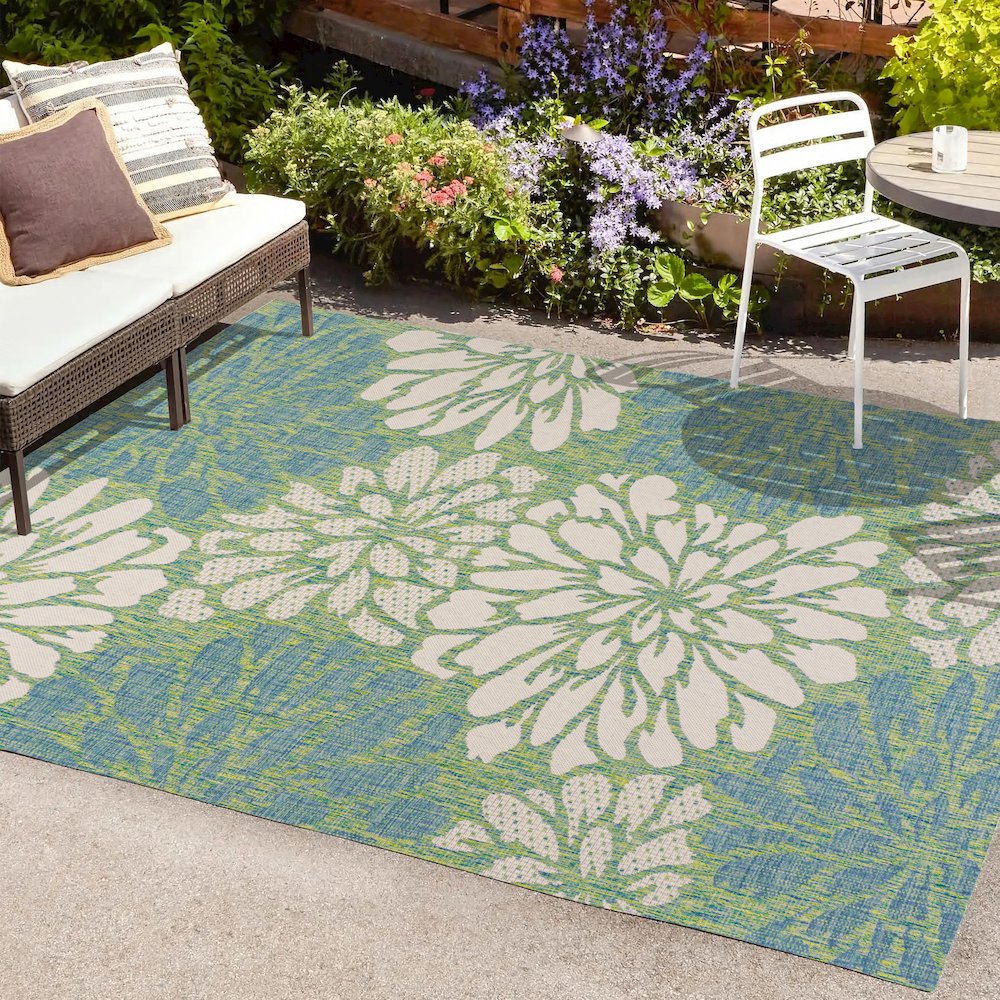Zinnia Modern Floral Textured Weave Indoor/Outdoor Area Rug. Picture 6