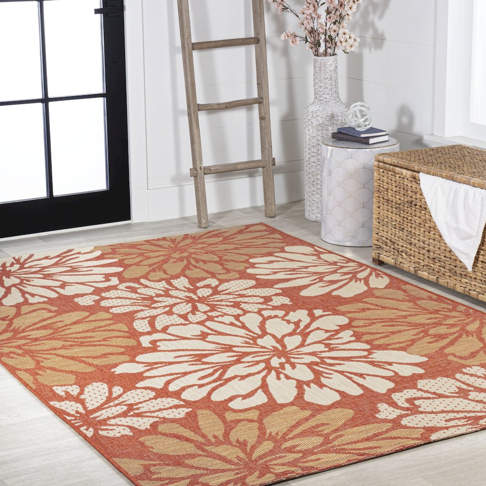 Zinnia Modern Floral Textured Weave Indoor/Outdoor Area Rug. Picture 5