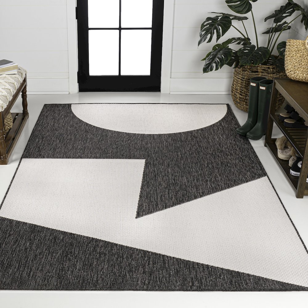 Two-Tone Black/Cream 8 ft. x 10 ft. Indoor/Outdoor Area Rug. Picture 2