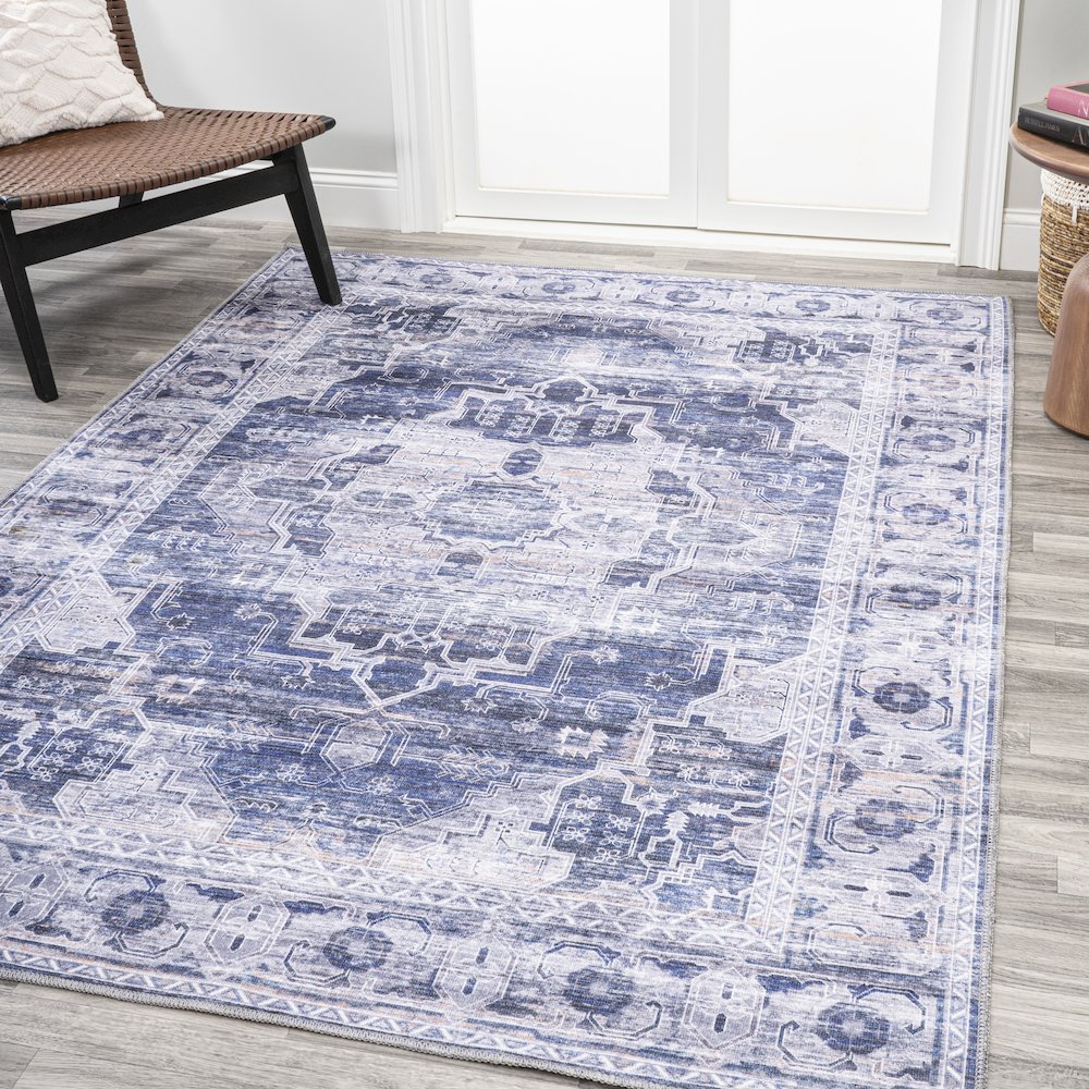 Alanya Ornate Medallion Machine-Washable Area Rug. Picture 1
