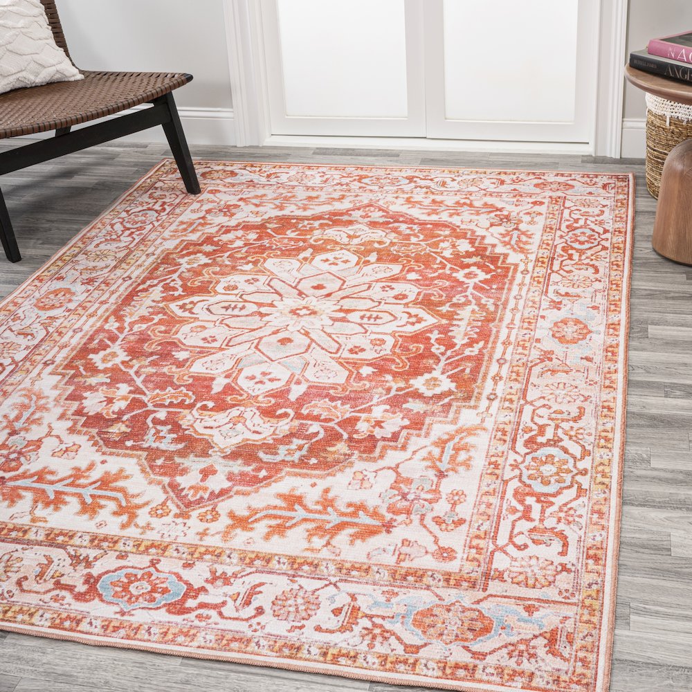 Asa Ornate Medallion Machine-Washable Area Rug. Picture 1