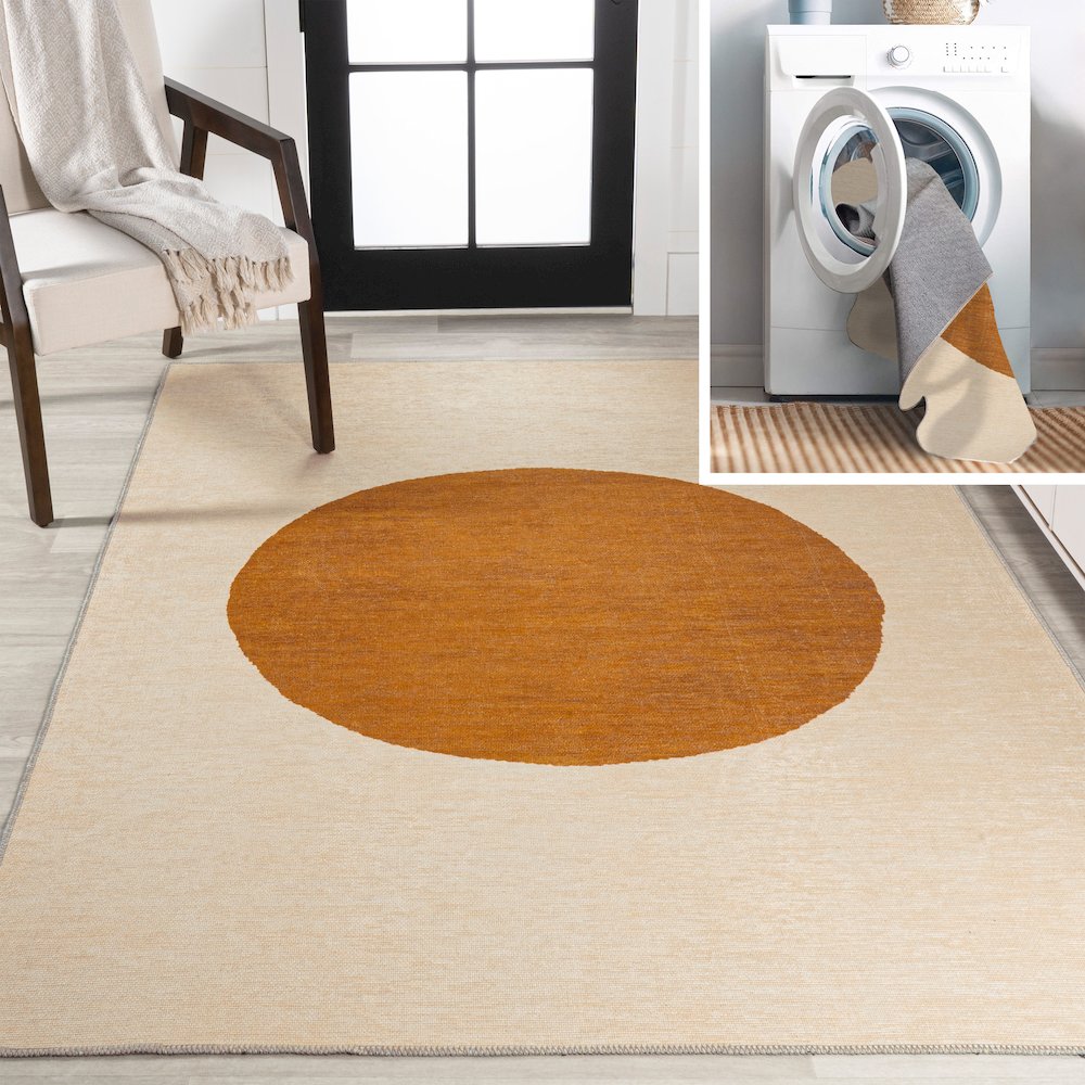 Cirkel Minimalist Geometric Dot Machine Washable Area Rug. Picture 10