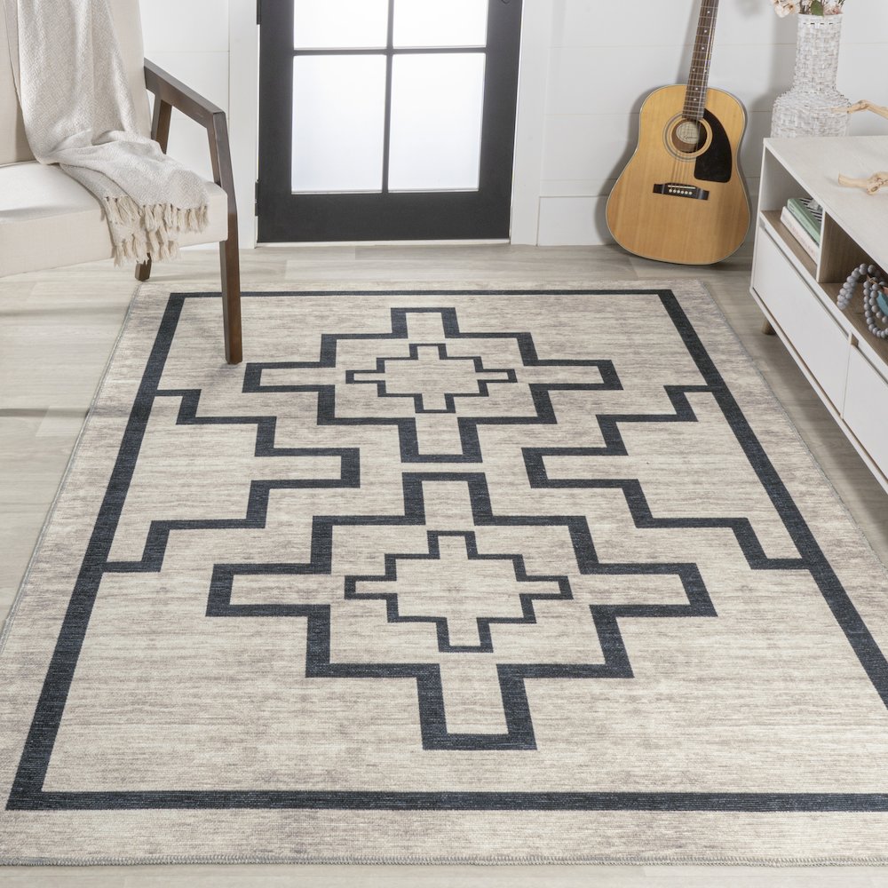 Ashkii Minimalist Medallion Machine Washable Area Rug. Picture 4