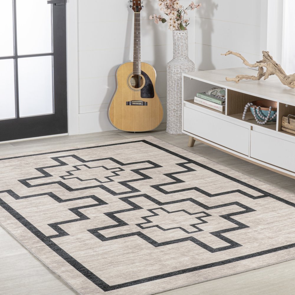 Ashkii Minimalist Medallion Machine Washable Area Rug. Picture 5