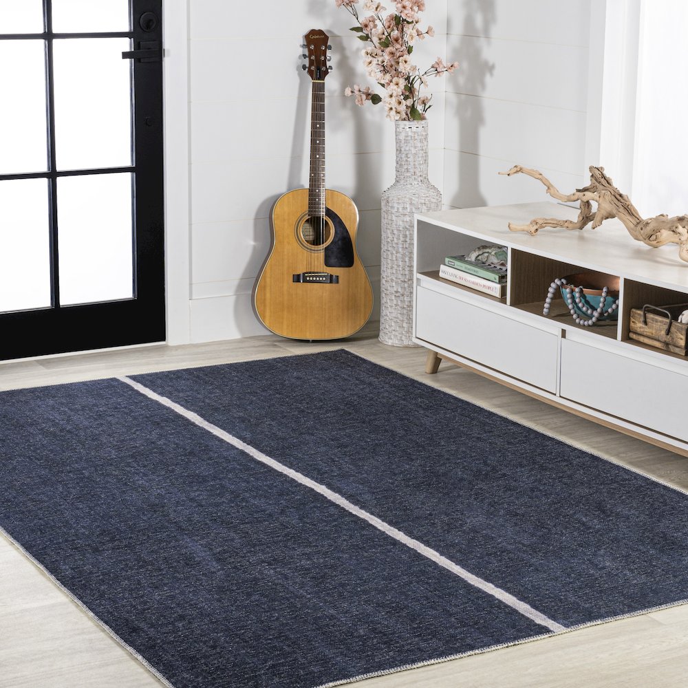 Linja Solid Centre Stripe Machine Washable Area Rug. Picture 5