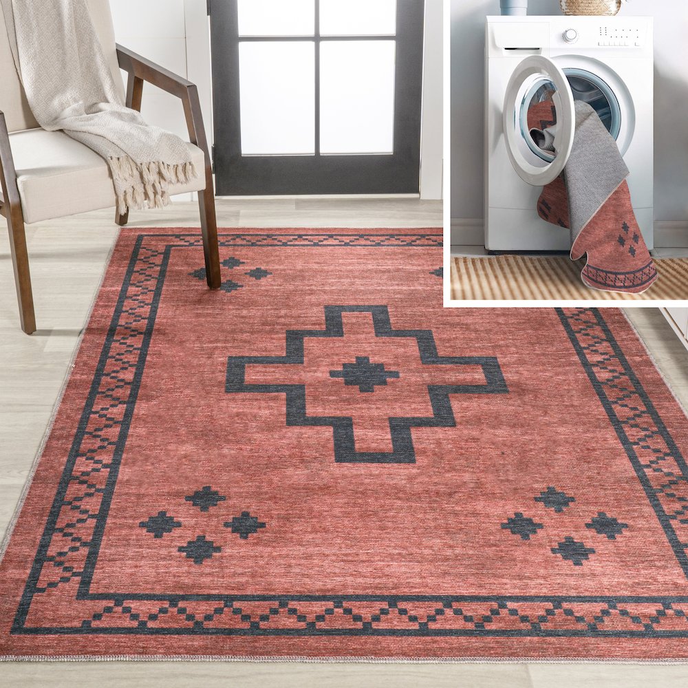 Korsa Geometric Medallion Machine Washable Area Rug. Picture 10