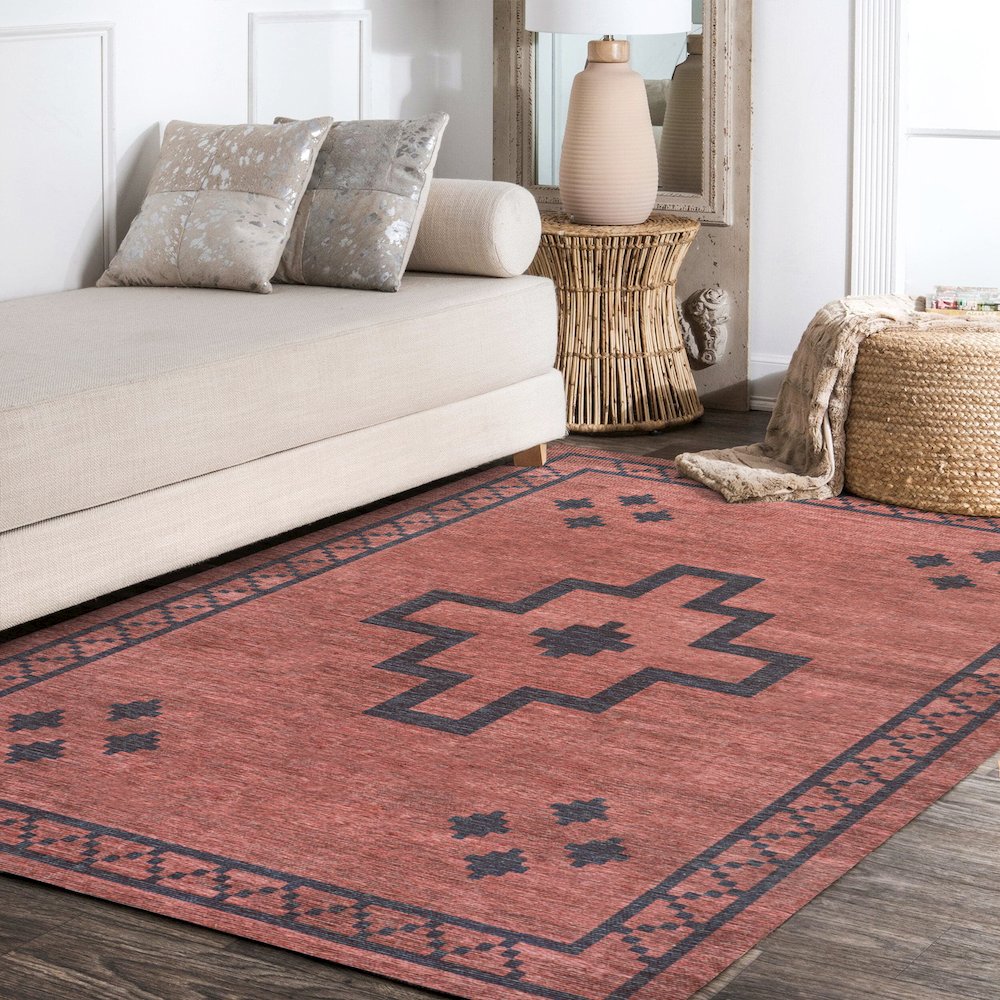 Korsa Geometric Medallion Machine Washable Area Rug. Picture 11
