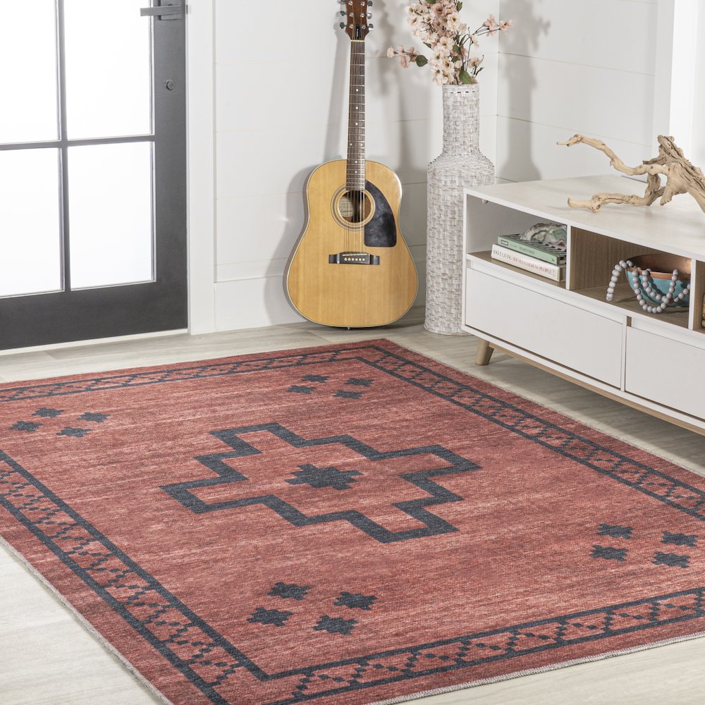Korsa Geometric Medallion Machine Washable Area Rug. Picture 5