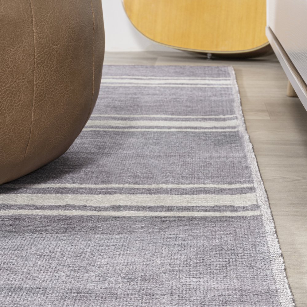 Bande Distressed Ticking Stripe Machine Washable Area Rug. Picture 8
